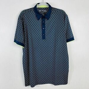 G-Mac By Kartel Size Medium Allover Diamond Print Golf Polo Navy Blue Green